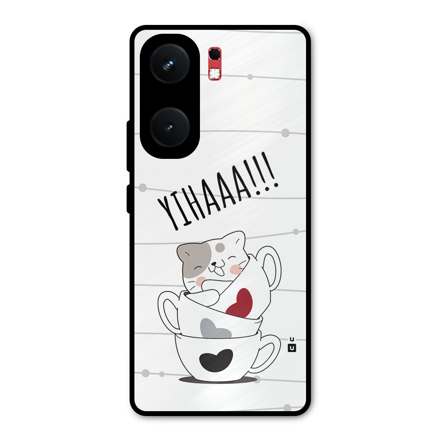 Cute Cat Cup Metal Back Case for iQOO Neo 9 Pro