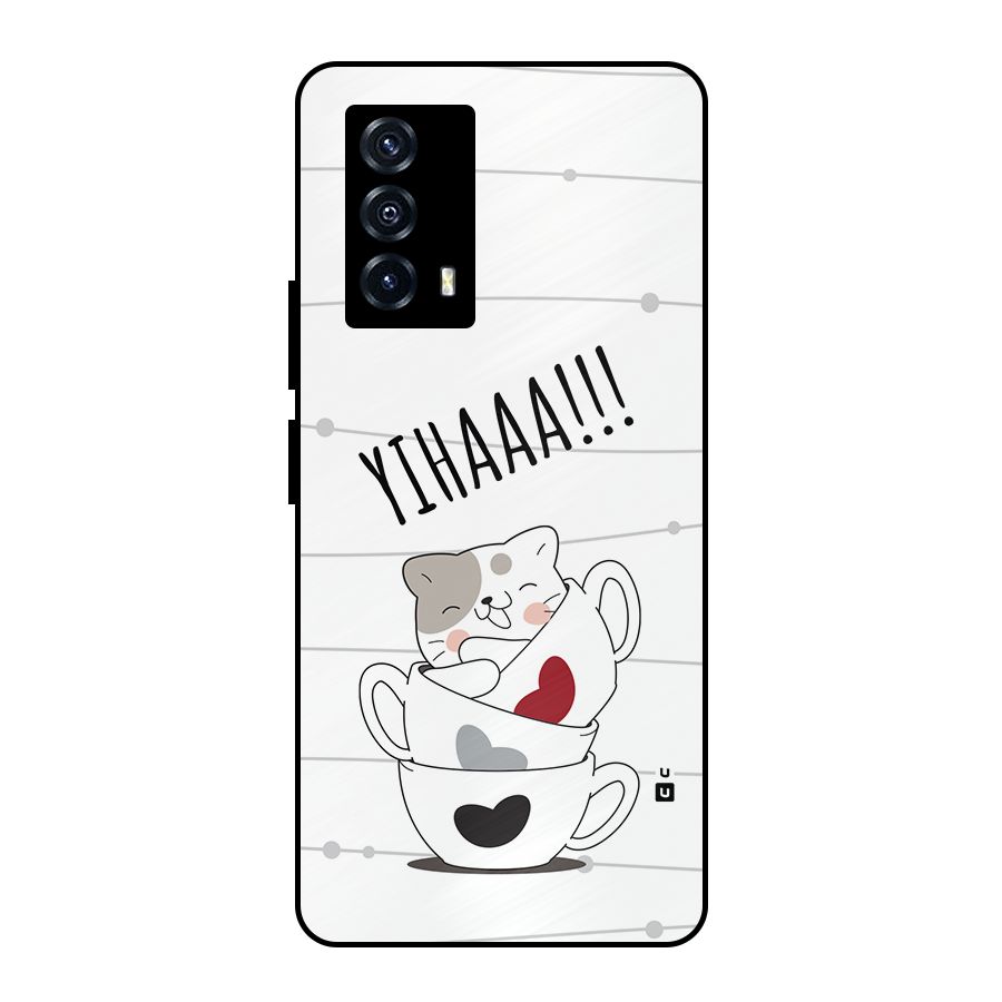 Cute Cat Cup Metal Back Case for iQOO Z5