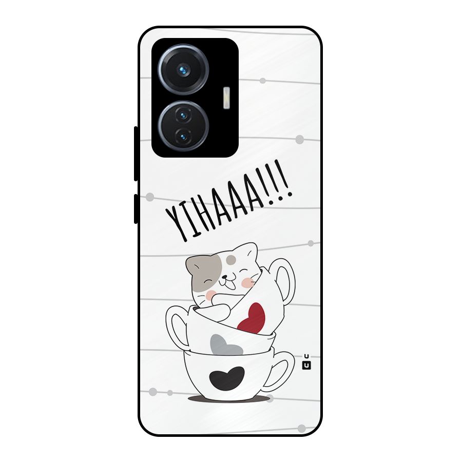 Cute Cat Cup Metal Back Case for iQOO Z6 44W