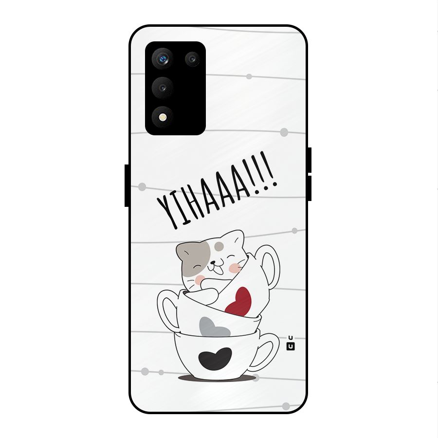 Cute Cat Cup Metal Back Case for realme 9 5G SE