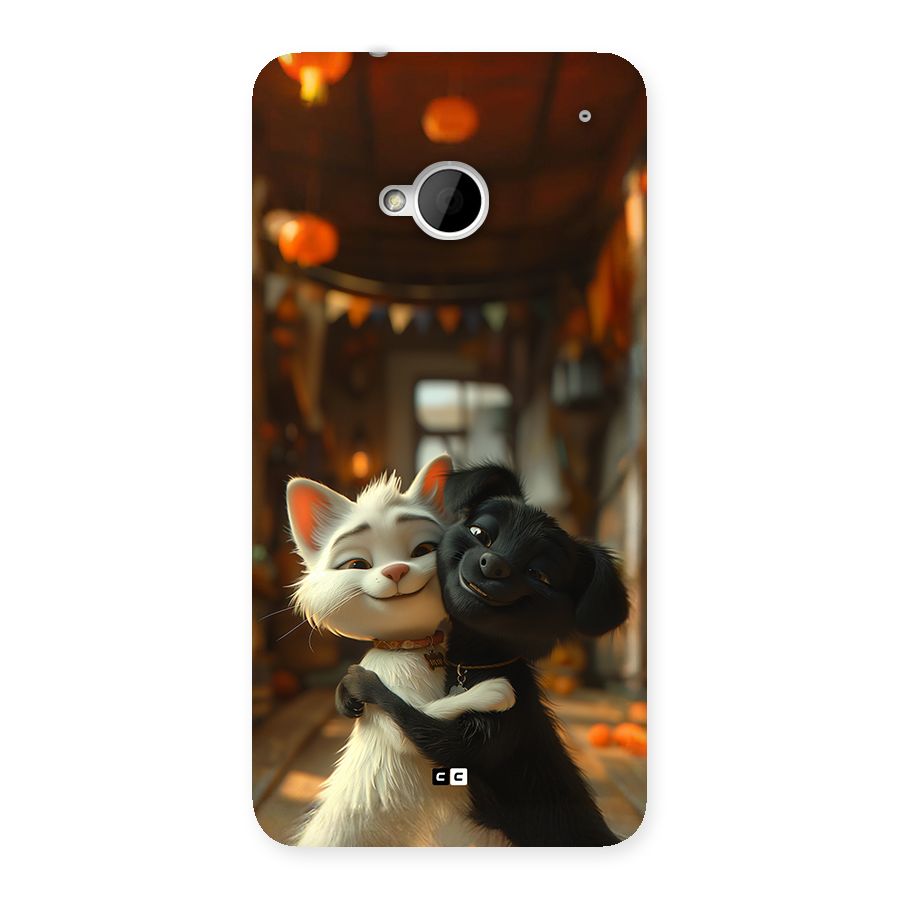 Cute Cat Dog Back Case for One M7 (Single Sim)