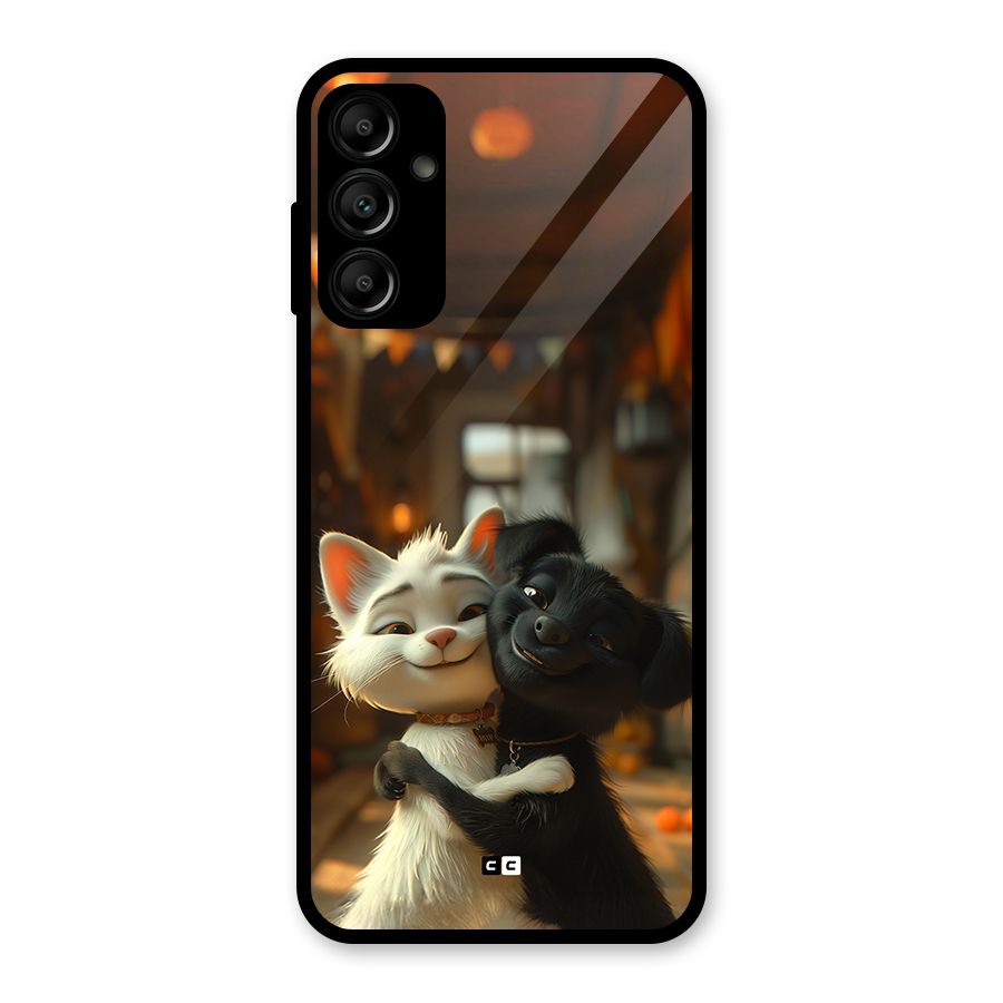 Cute Cat Dog Glass Back Case for Galaxy A14 5G