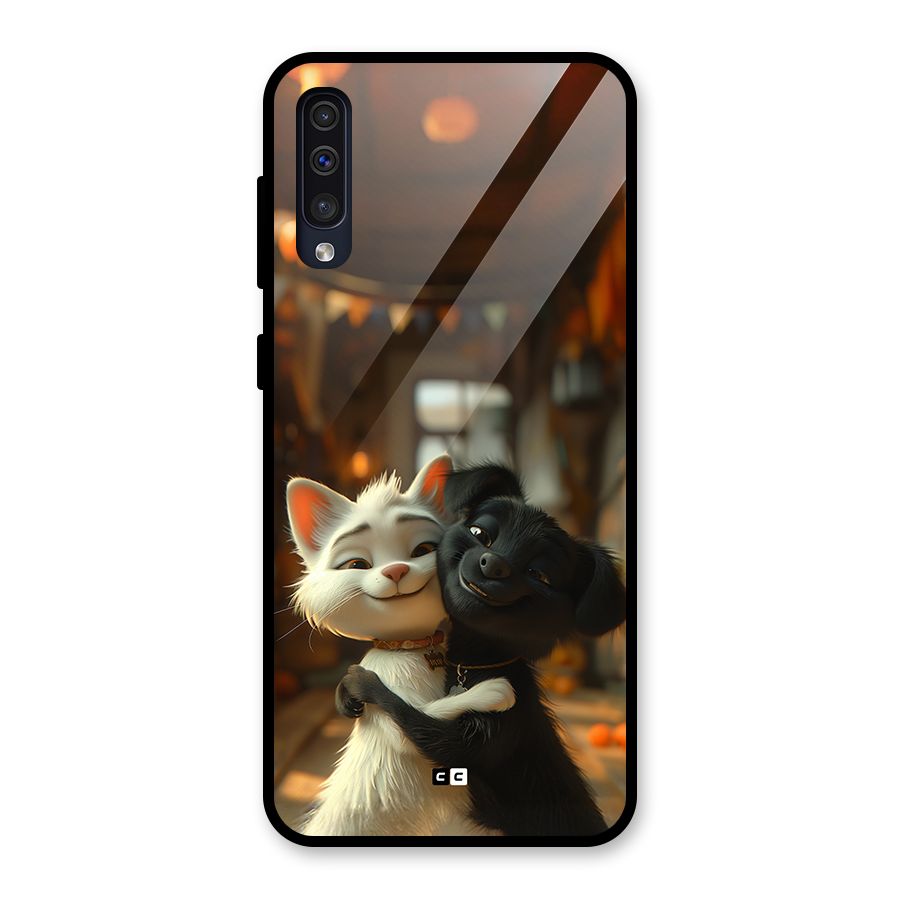 Cute Cat Dog Glass Back Case for Galaxy A50