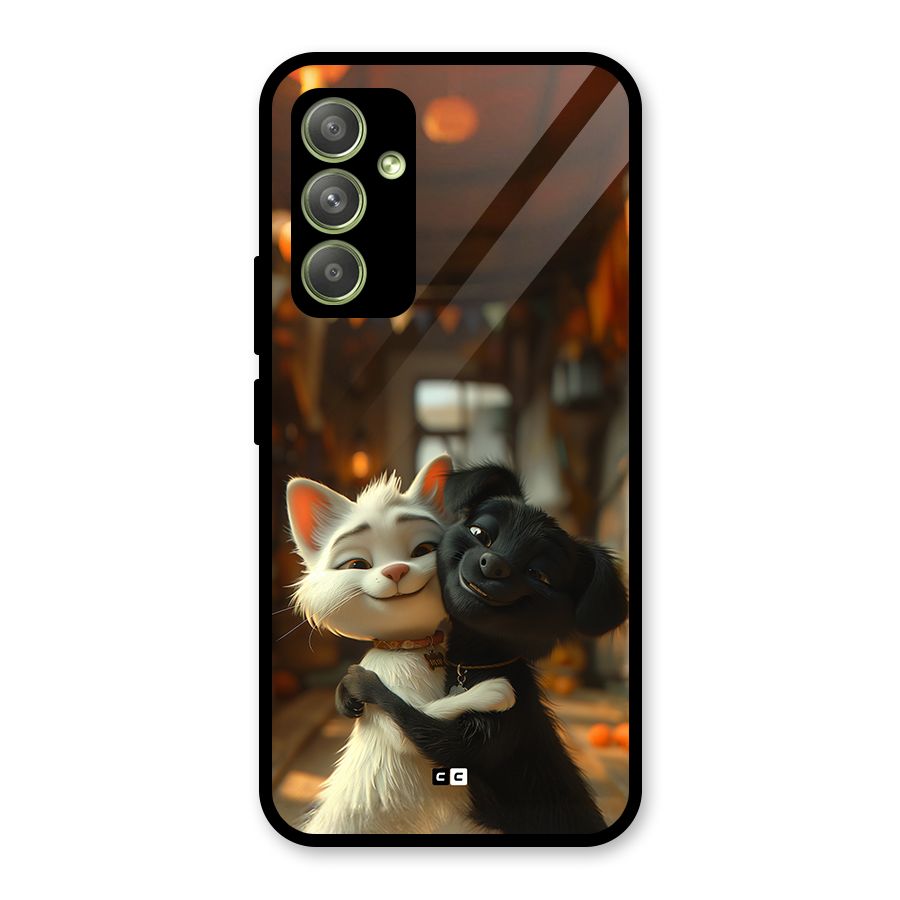 Cute Cat Dog Glass Back Case for Galaxy A54