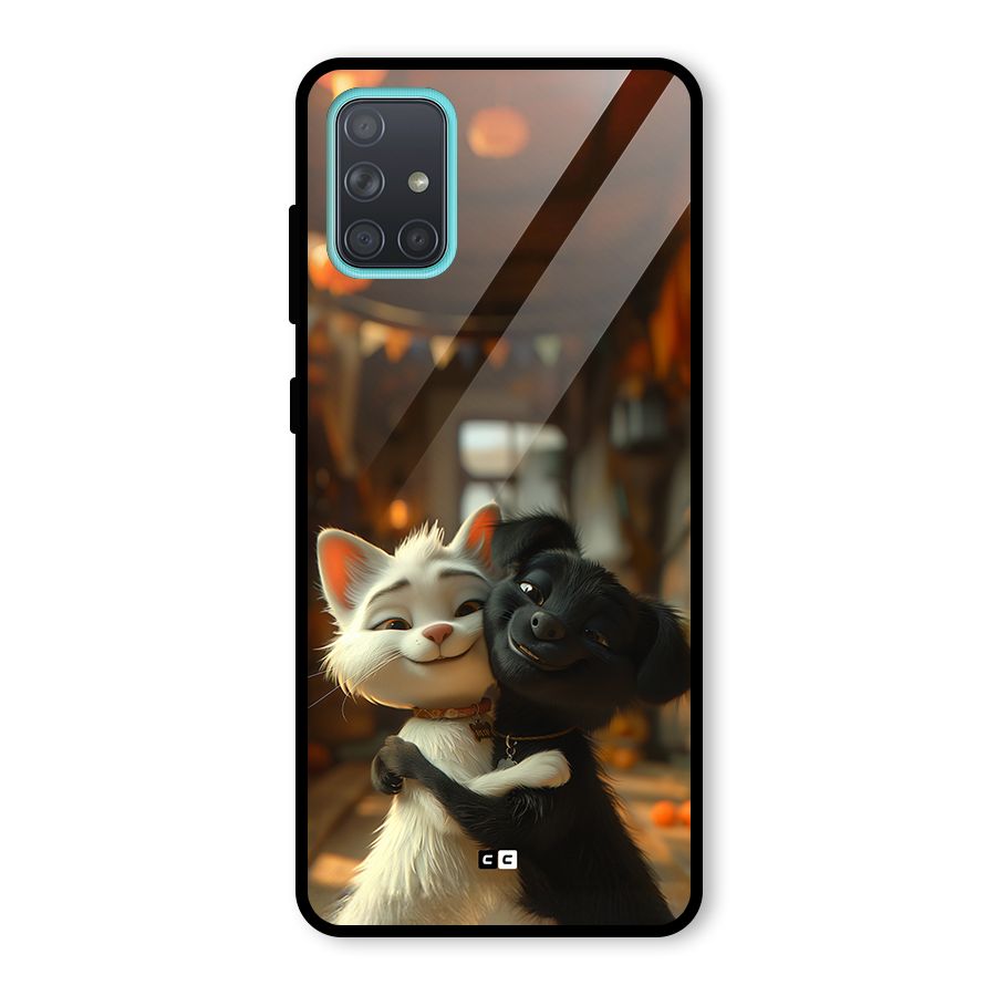 Cute Cat Dog Glass Back Case for Galaxy A71