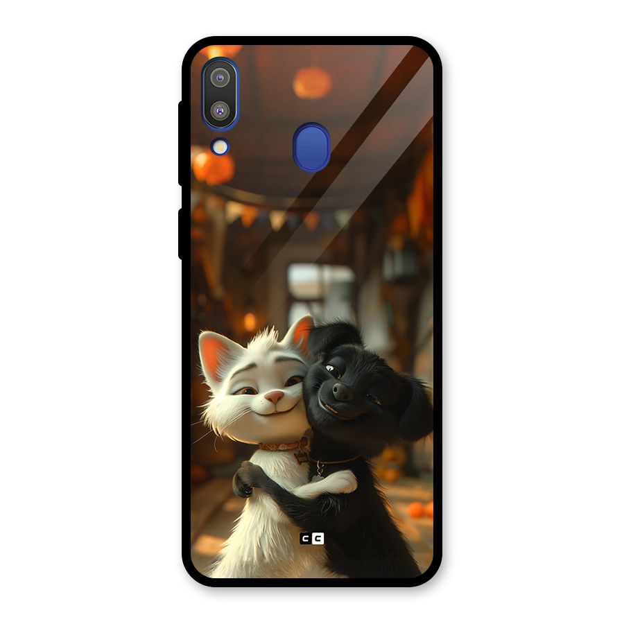 Cute Cat Dog Glass Back Case for Galaxy M20