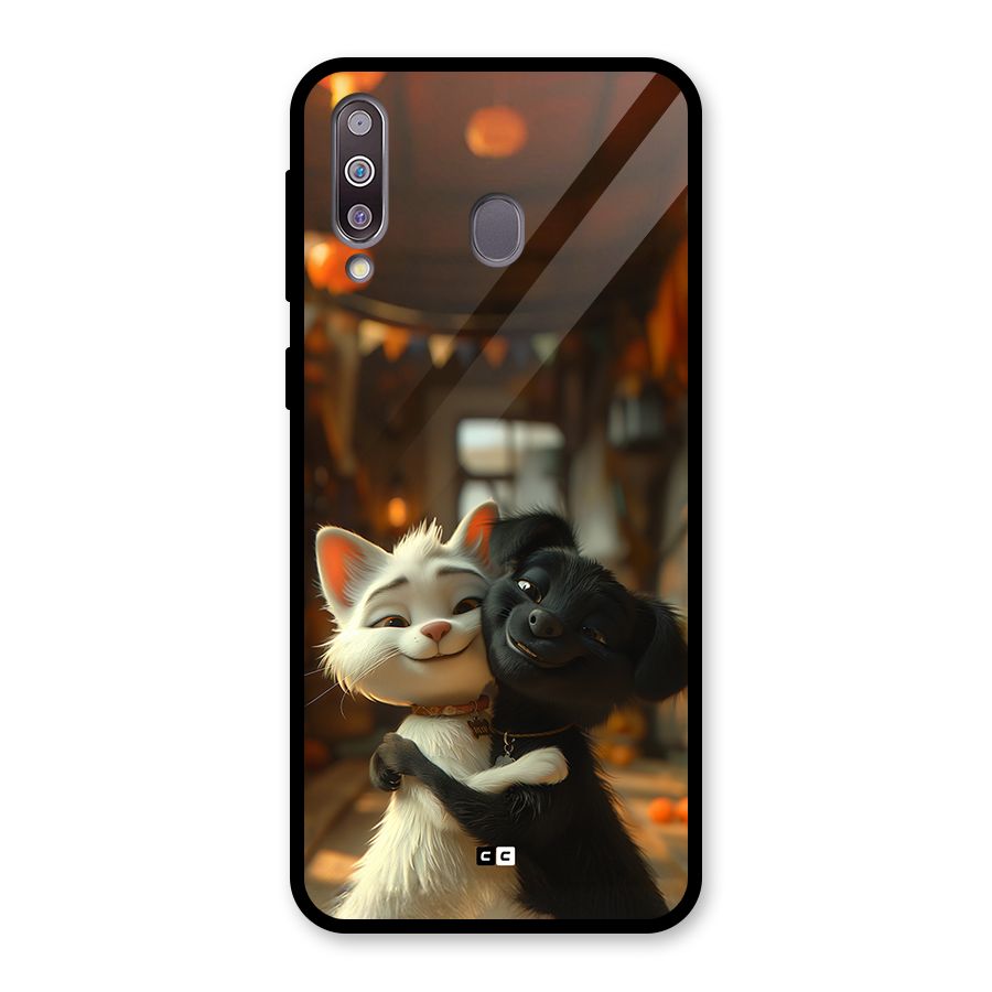 Cute Cat Dog Glass Back Case for Galaxy M30