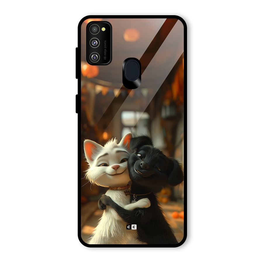 Cute Cat Dog Glass Back Case for Galaxy M30s