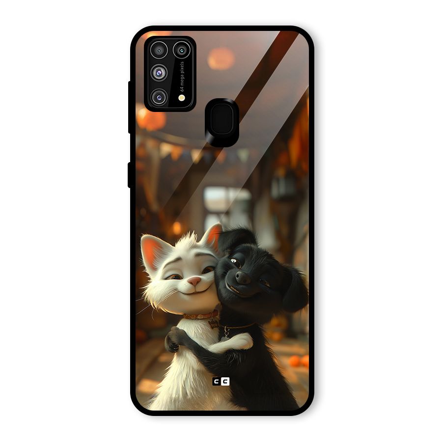 Cute Cat Dog Glass Back Case for Galaxy M31