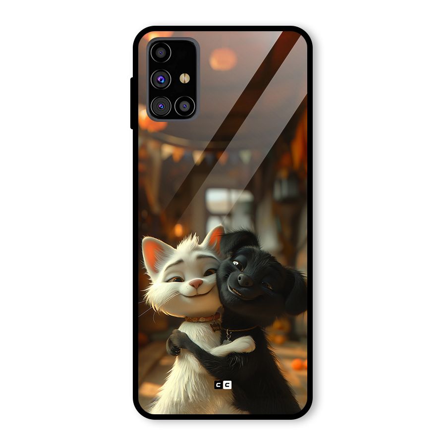 Cute Cat Dog Glass Back Case for Galaxy M31s