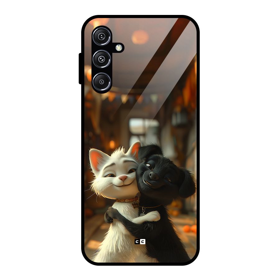 Cute Cat Dog Glass Back Case for Galaxy M34 5G