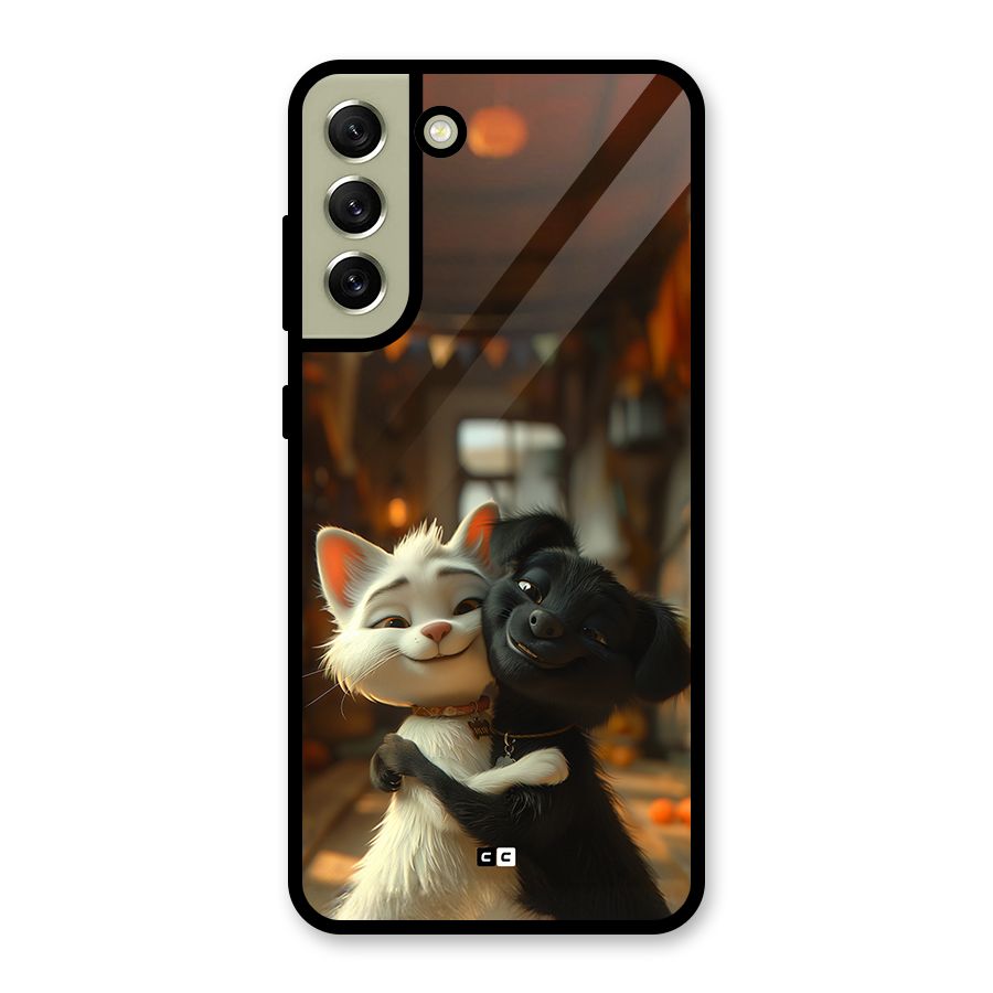 Cute Cat Dog Glass Back Case for Galaxy S21 FE 5G