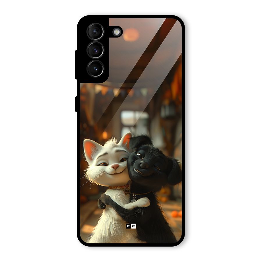 Cute Cat Dog Glass Back Case for Galaxy S21 Plus