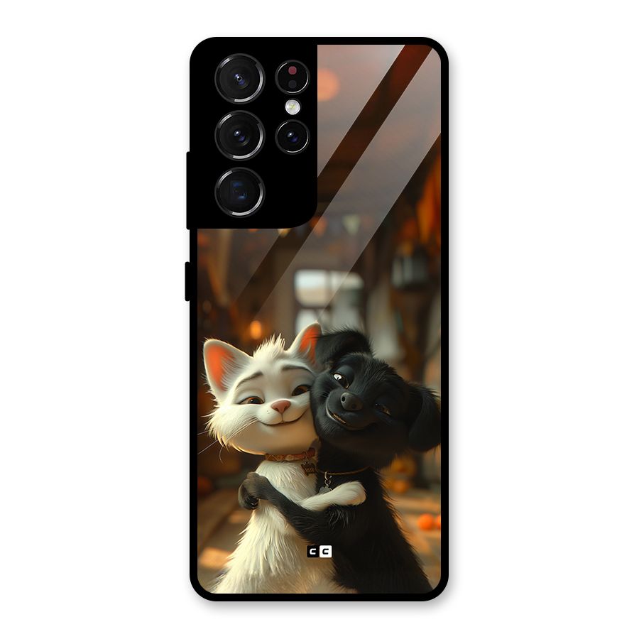 Cute Cat Dog Glass Back Case for Galaxy S21 Ultra 5G
