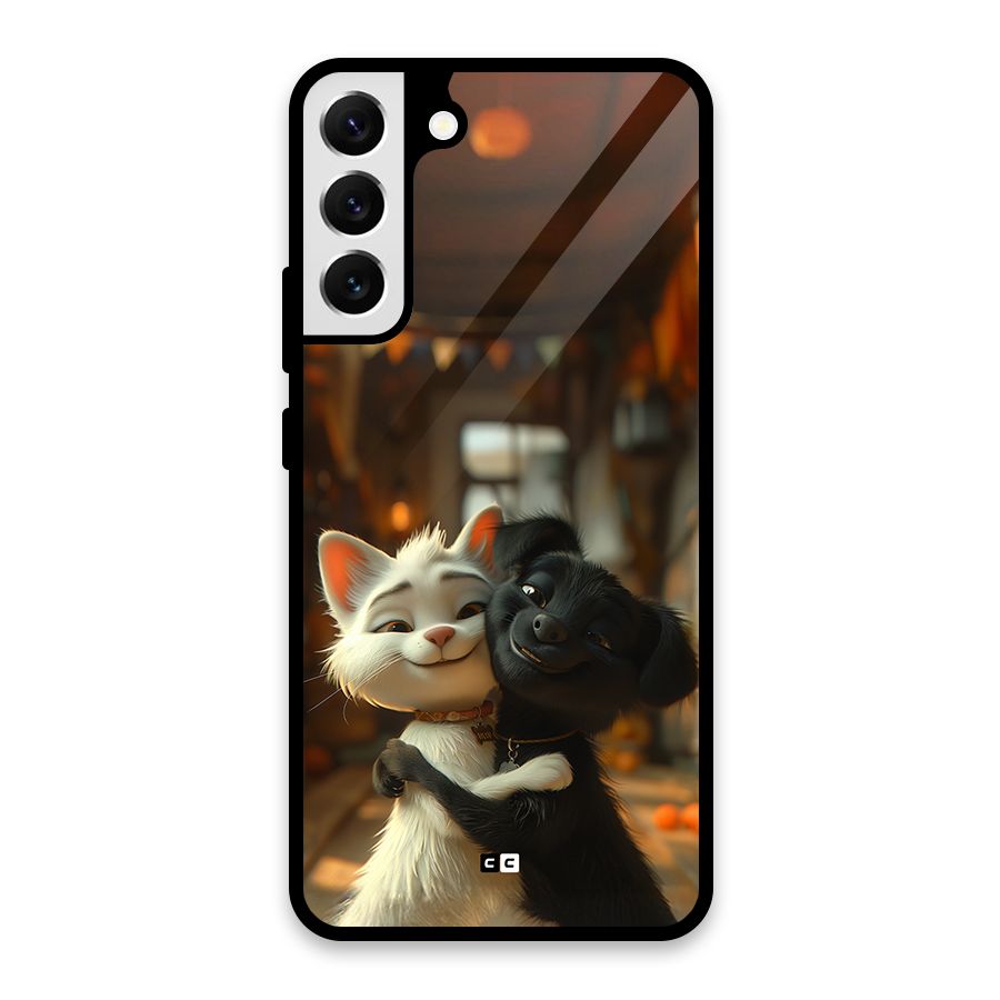 Cute Cat Dog Glass Back Case for Galaxy S22 Plus 5G