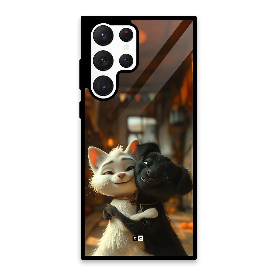 Cute Cat Dog Glass Back Case for Galaxy S22 Ultra 5G
