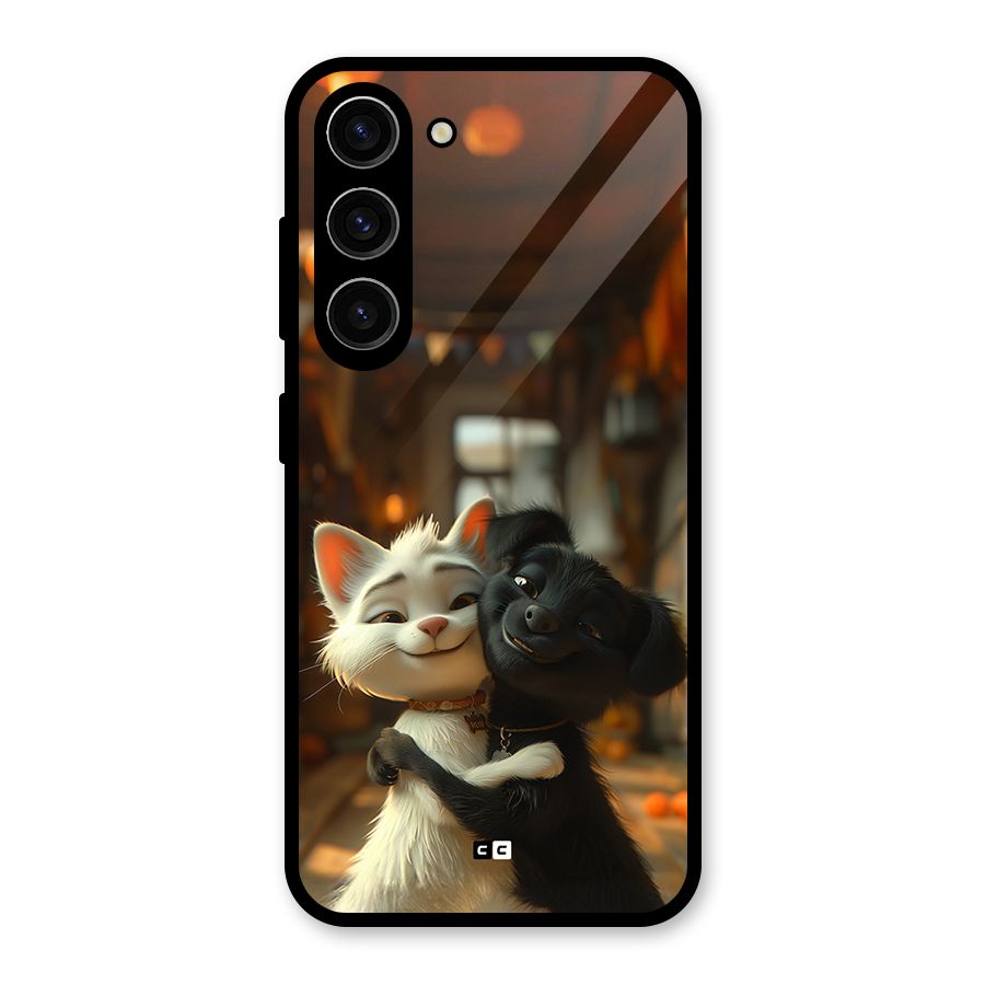 Cute Cat Dog Glass Back Case for Galaxy S23