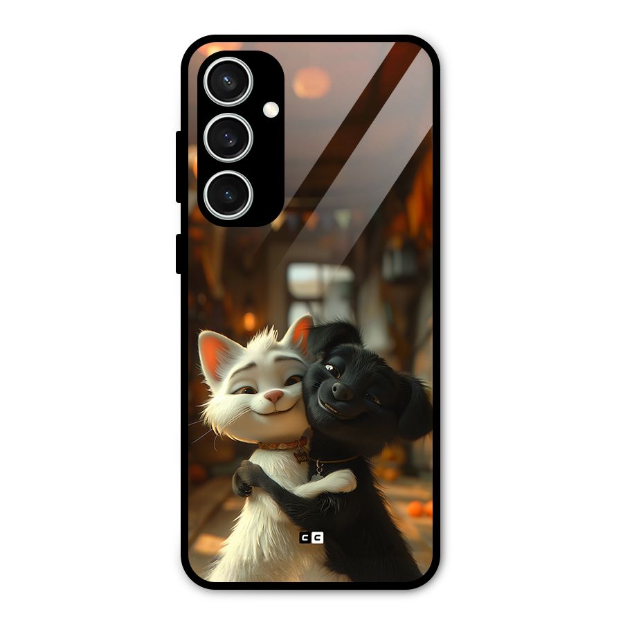 Cute Cat Dog Glass Back Case for Galaxy S23 FE