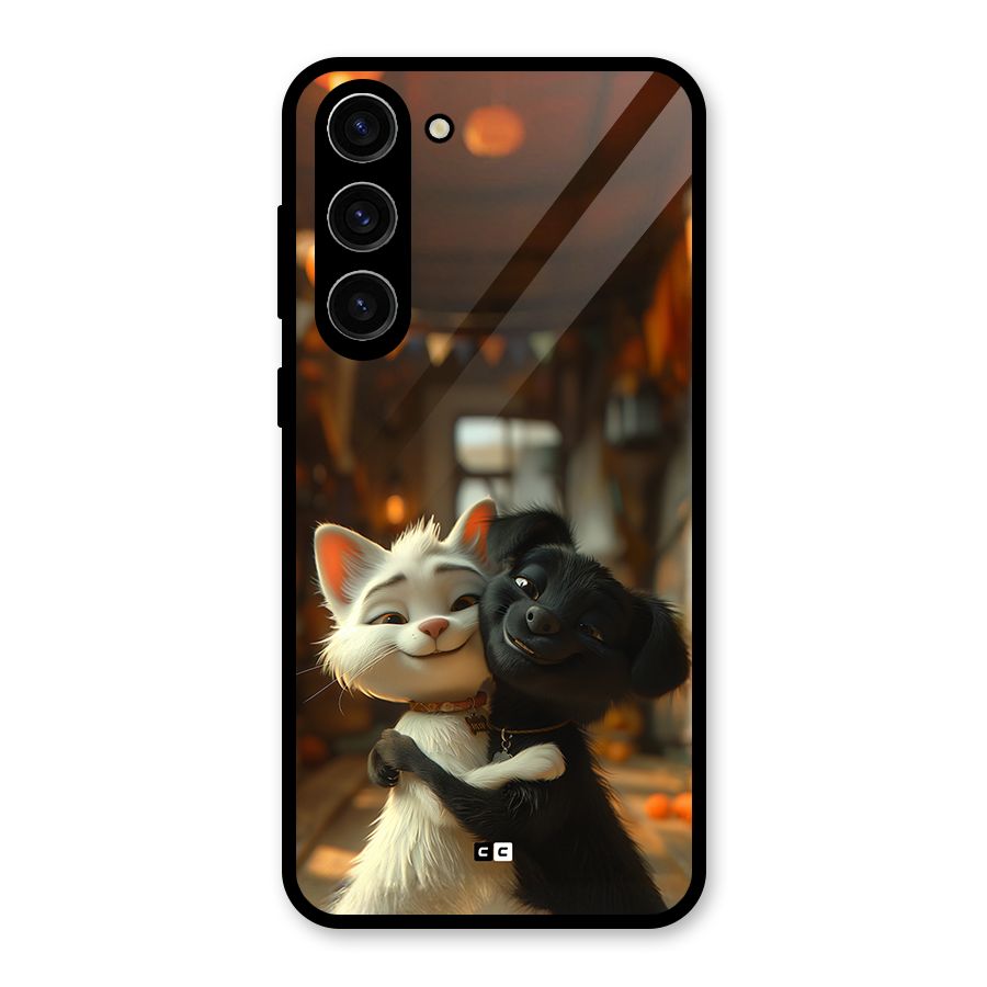 Cute Cat Dog Glass Back Case for Galaxy S23 Plus