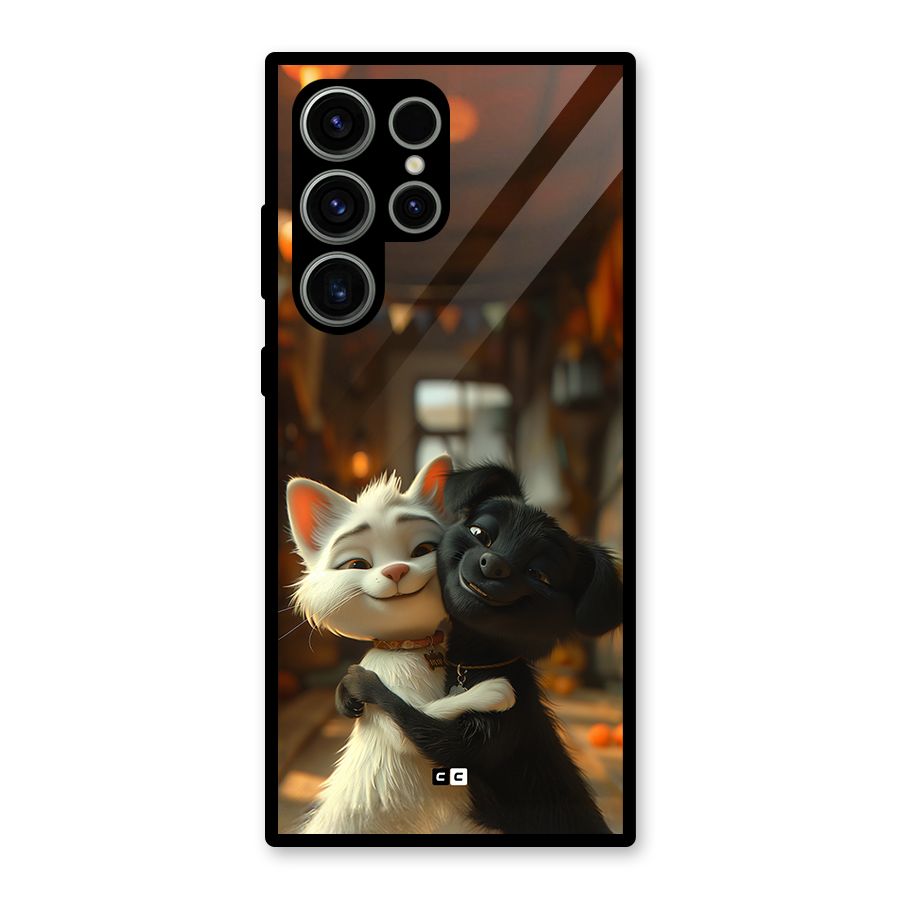 Cute Cat Dog Glass Back Case for Galaxy S23 Ultra
