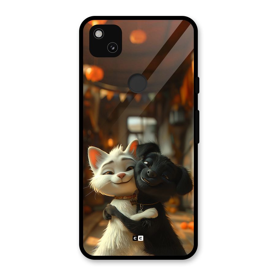 Cute Cat Dog Glass Back Case for Google Pixel 4a