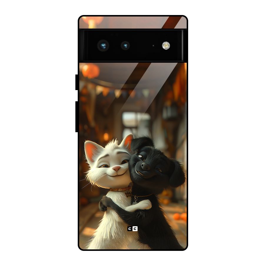 Cute Cat Dog Glass Back Case for Google Pixel 6