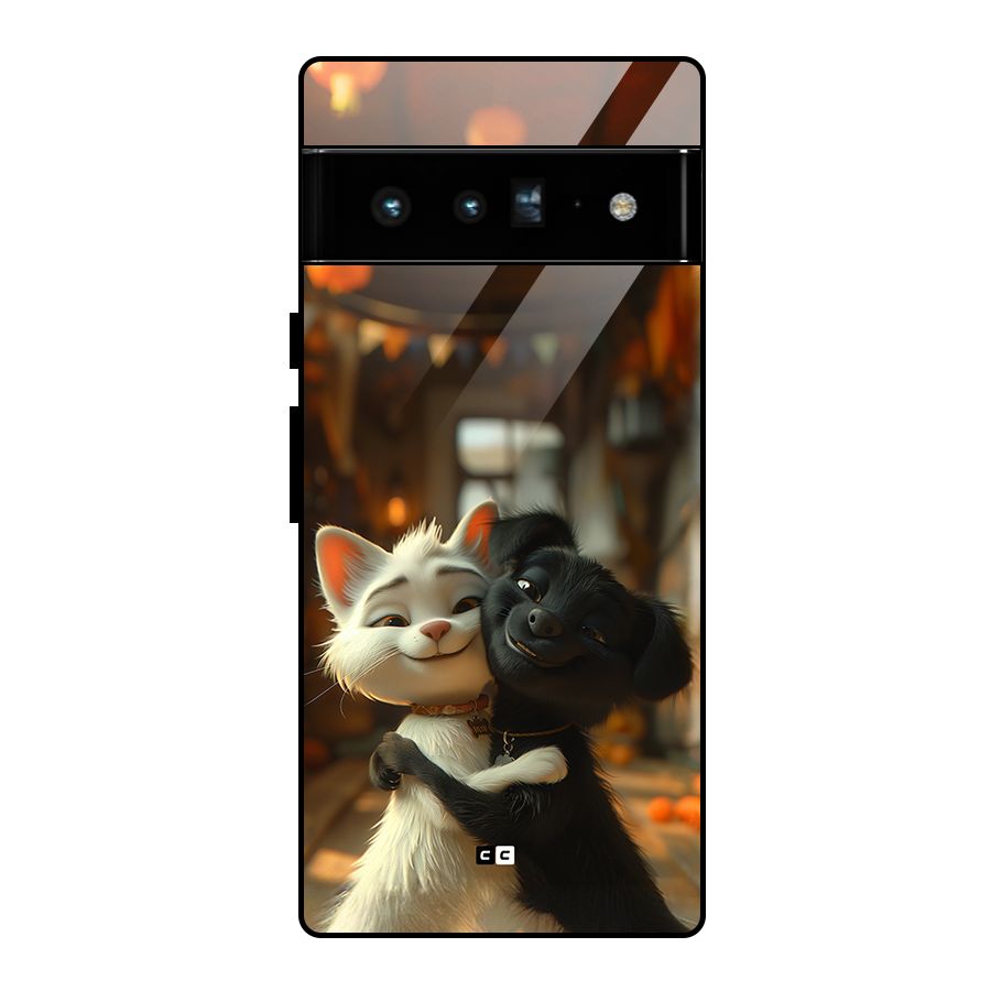 Cute Cat Dog Glass Back Case for Google Pixel 6 Pro