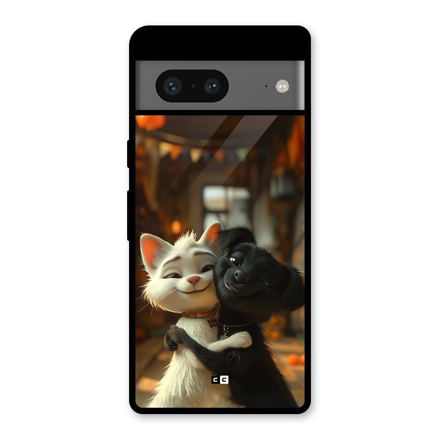 Cute Cat Dog Glass Back Case for Google Pixel 7