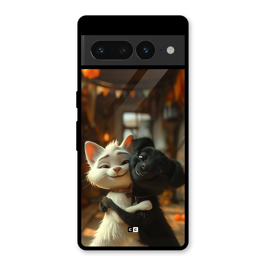 Cute Cat Dog Glass Back Case for Google Pixel 7 Pro