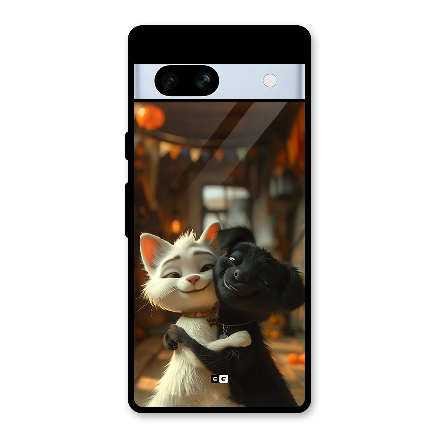 Cute Cat Dog Glass Back Case for Google Pixel 7a
