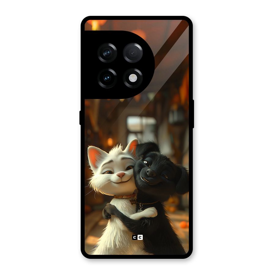 Cute Cat Dog Glass Back Case for OnePlus 11R
