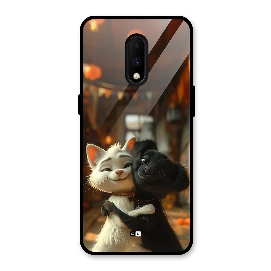 Cute Cat Dog Glass Back Case for OnePlus 7