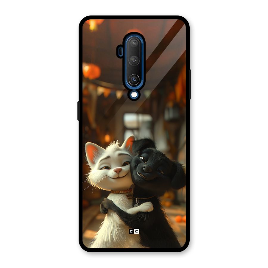 Cute Cat Dog Glass Back Case for OnePlus 7T Pro