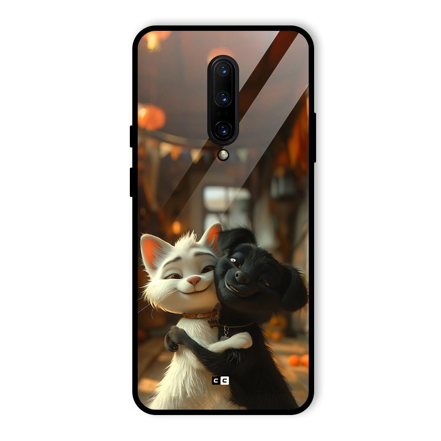 Cute Cat Dog Glass Back Case for OnePlus 7 Pro