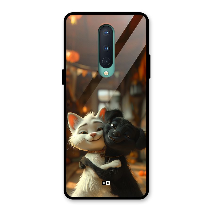 Cute Cat Dog Glass Back Case for OnePlus 8