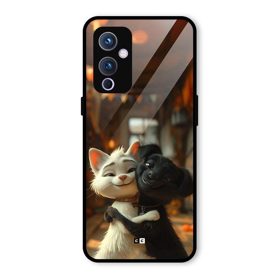 Cute Cat Dog Glass Back Case for OnePlus 9