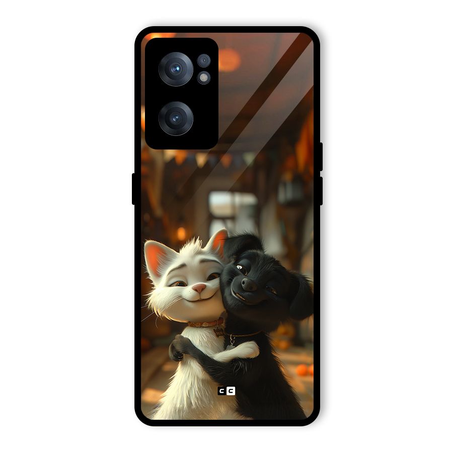 Cute Cat Dog Glass Back Case for OnePlus Nord CE 2 5G