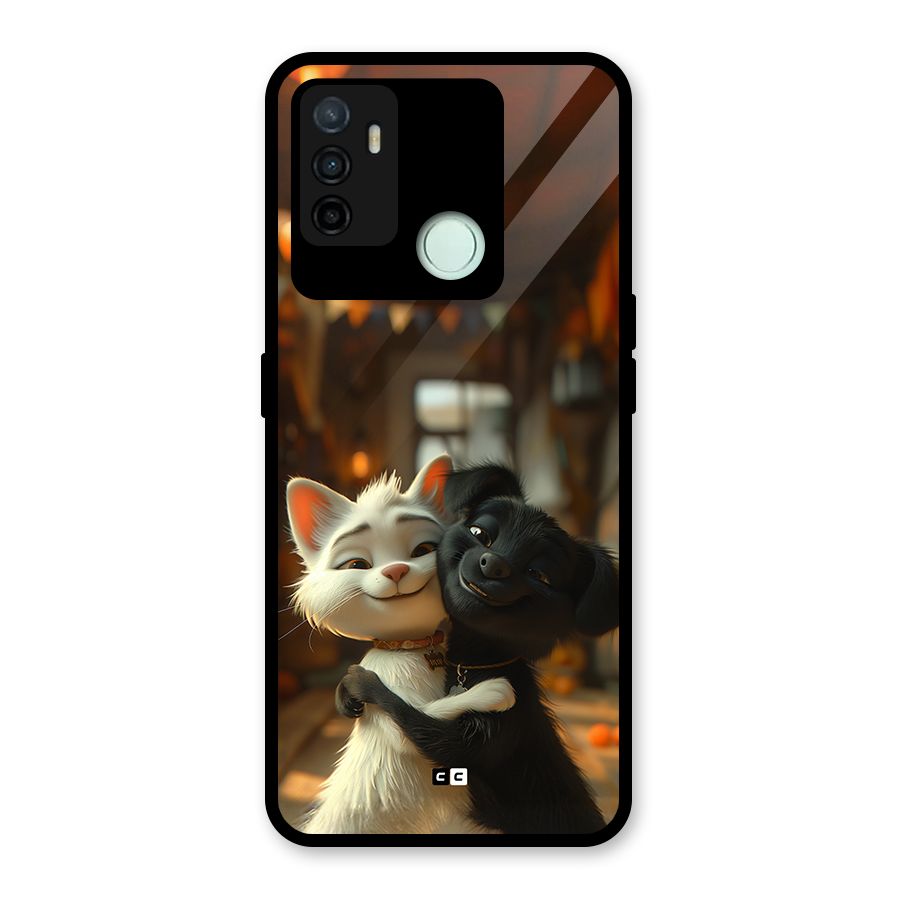 Cute Cat Dog Glass Back Case for Oppo A53
