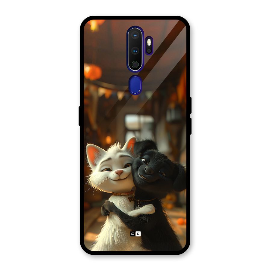Cute Cat Dog Glass Back Case for Oppo A9 (2020)