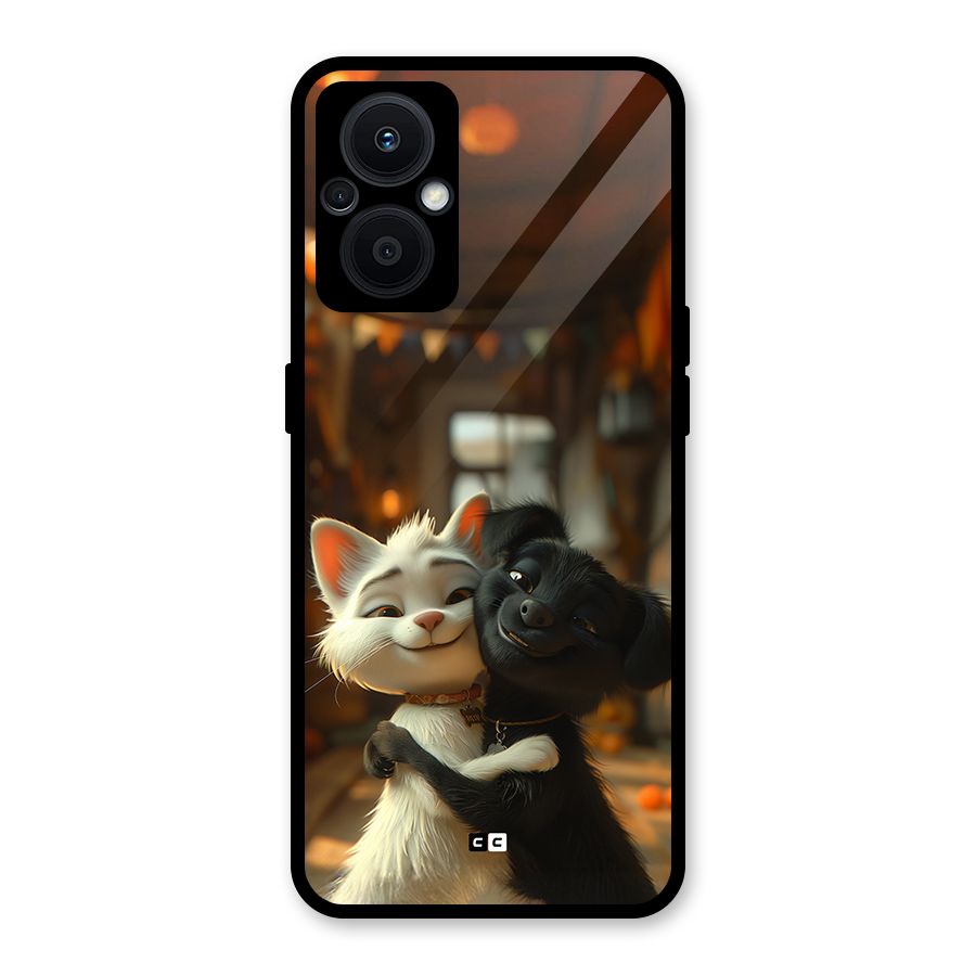 Cute Cat Dog Glass Back Case for Oppo F21s Pro 5G