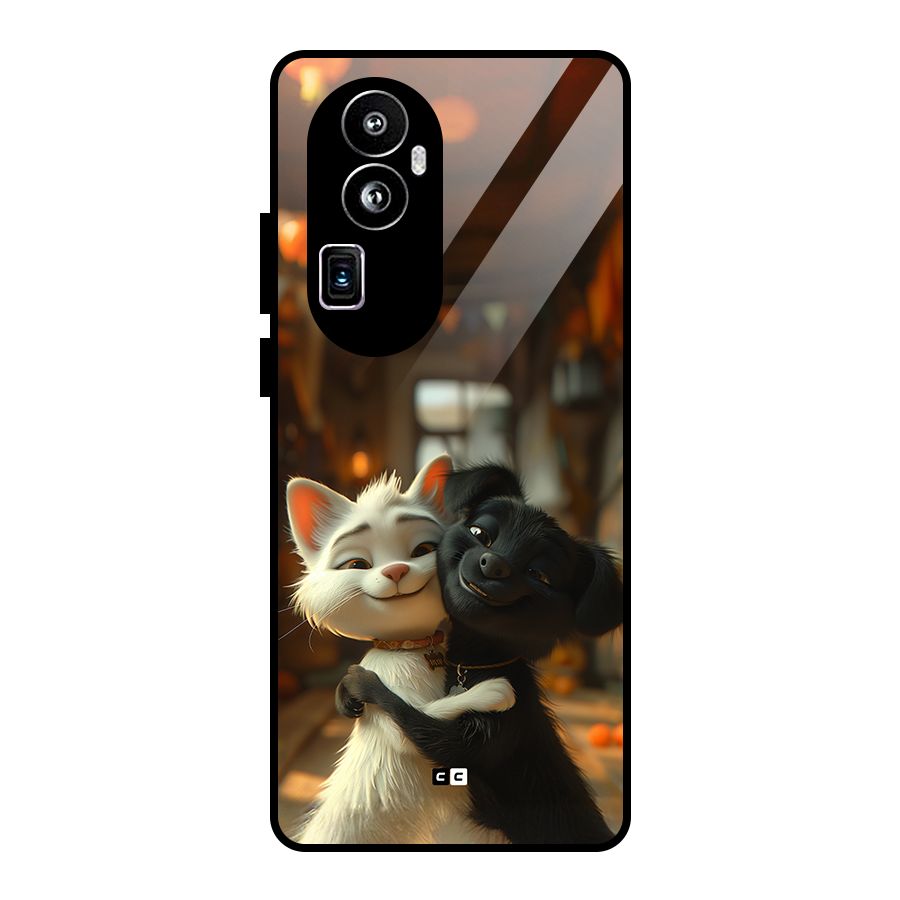 Cute Cat Dog Glass Back Case for Oppo Reno10 Pro Plus