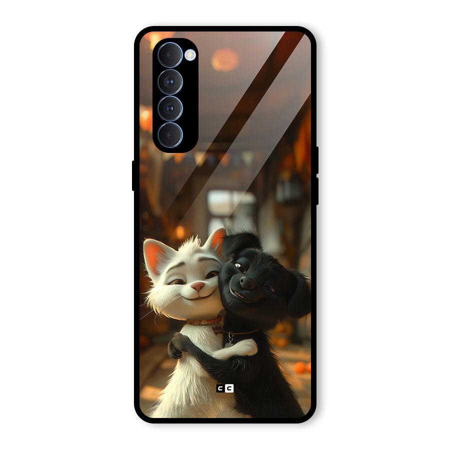 Cute Cat Dog Glass Back Case for Oppo Reno4 Pro