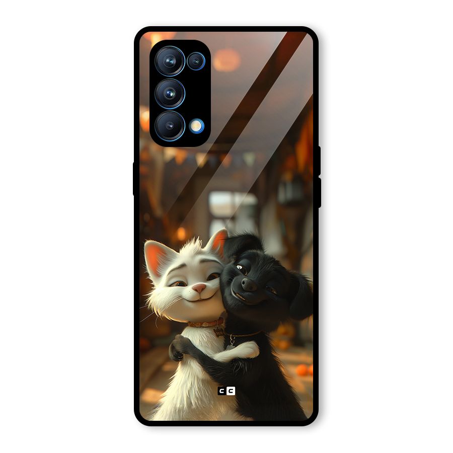 Cute Cat Dog Glass Back Case for Oppo Reno5 Pro 5G