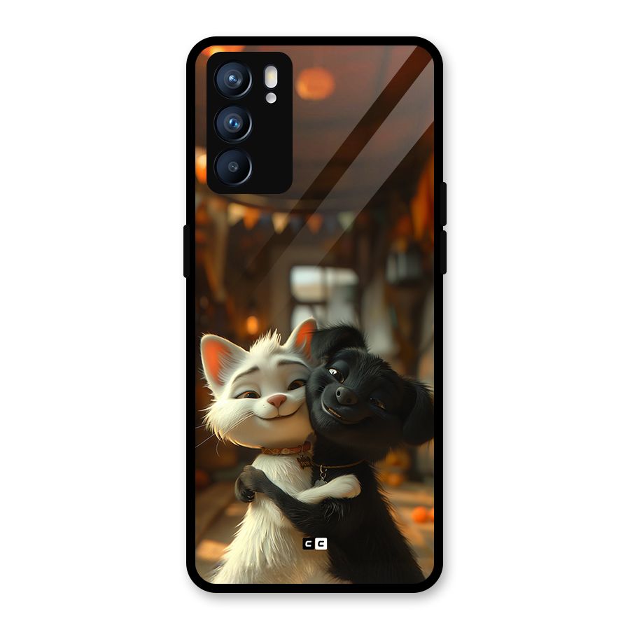 Cute Cat Dog Glass Back Case for Oppo Reno6 5G