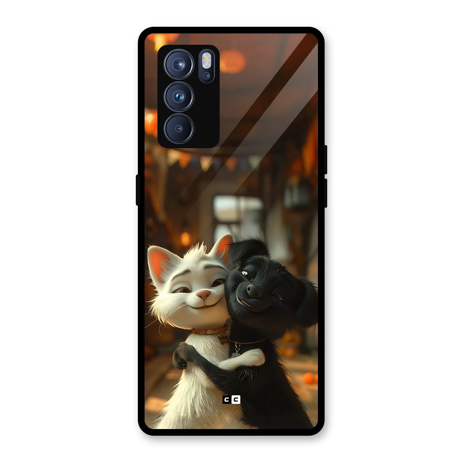 Cute Cat Dog Glass Back Case for Oppo Reno6 Pro 5G