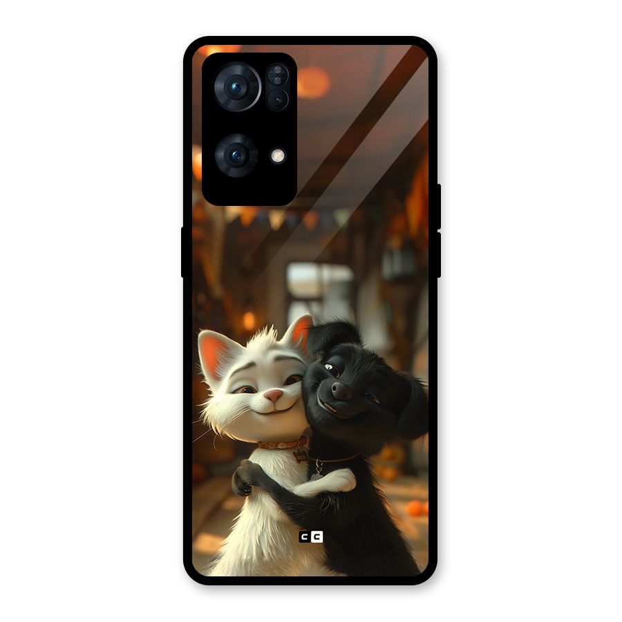 Cute Cat Dog Glass Back Case for Oppo Reno7 Pro 5G
