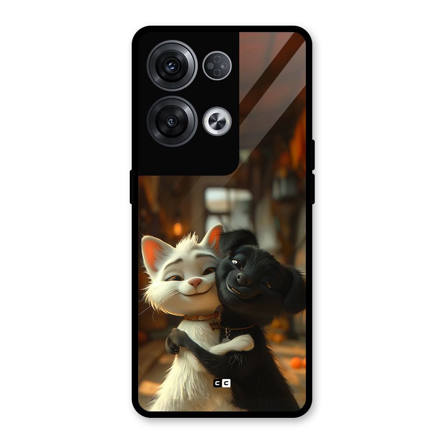 Cute Cat Dog Glass Back Case for Oppo Reno8 Pro 5G
