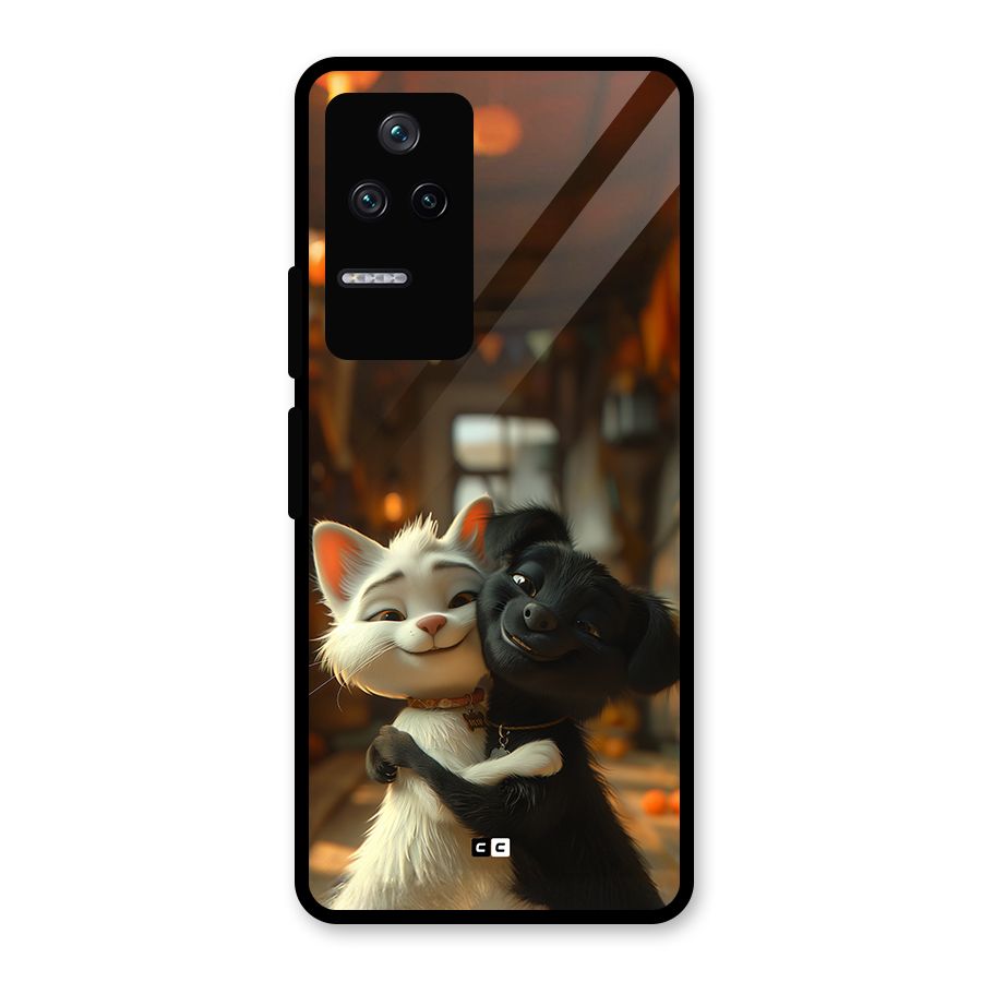 Cute Cat Dog Glass Back Case for Poco F4 5G