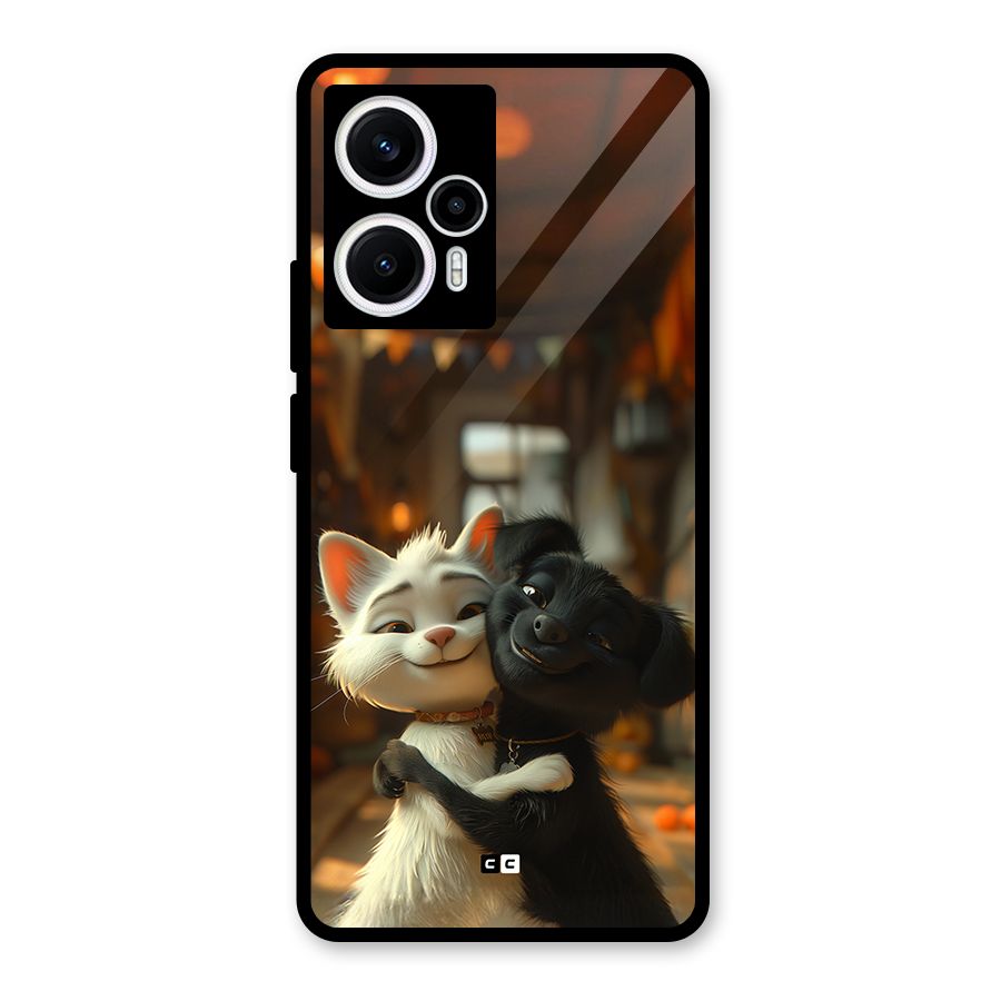Cute Cat Dog Glass Back Case for Poco F5
