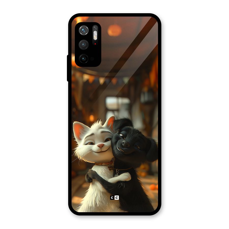 Cute Cat Dog Glass Back Case for Poco M3 Pro 5G